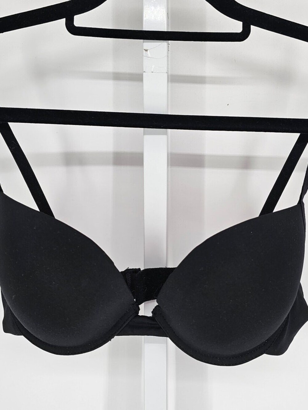 Vintage Y2K Womens Sz 36B Padded Push Up Bra Black w/ Polka Dot Lining